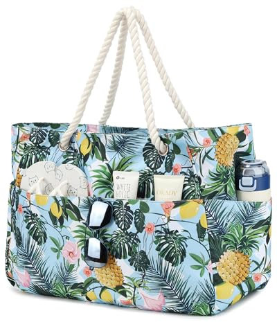 Suweir Strandtasche xxl Familie Groß Badetasche mit Reißverschluss und Nasstasche Damen Beach Bag Wasserdicht Reisetasche Shopper Tote Bag Weekender Sommertaschen für Strandurlaub Pool Reisen