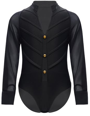 RUNQHUI Justaucorps Danse Garçon Enfant Body Chemise Danse Latine Ballet Tenue Gymnastique Costume Patinage Noir 15-16 ans