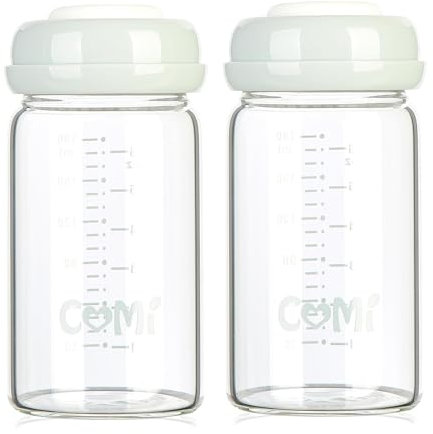Glass Breastmilk Storage Bottles Grey 2 Packs 6.oz 180ml Reusable Wide Neck Bottles with Screw Ring Sealing Disk BPA-Free Leak-Proof Breastfeeding Milk Collection Fits Breast Pumps & Nipples