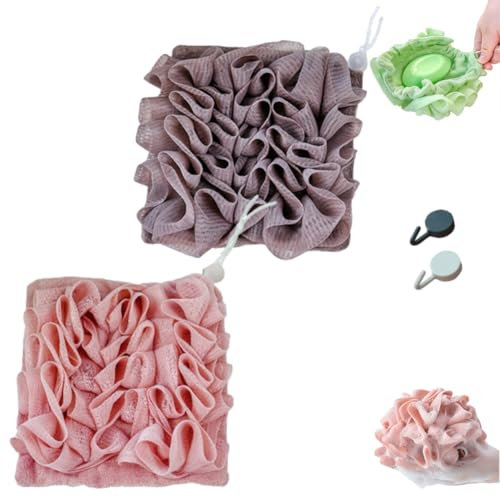 Asciugamano in Luffa per Saponetta, Luffa Lavabile per Donna E Uomo, 2 in 1 Morbida Spugna Da Bagno per Saponetta, Sfera Esfoliante in Rete per Doccia, Pelle Pulita E Liscia, Casa E Viaggio(2pcs-C)