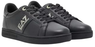 EA7 Emporio Armani Scarpe sportive in pelle nera con logo dorato, suola antiscivolo, nero e oro., 42.5 EU