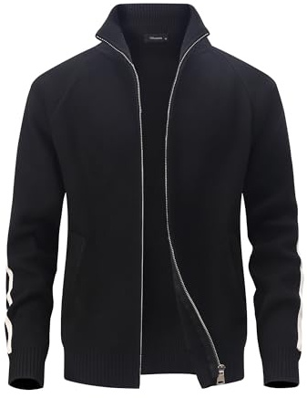 CoXuantion Homme Cardigan Hiver Tricoté Chaud Col Montant Sweater Couleur Unie Pull Manches Longues Décontractée Chandail Zippé Slim Veste avec Poche M,Noir