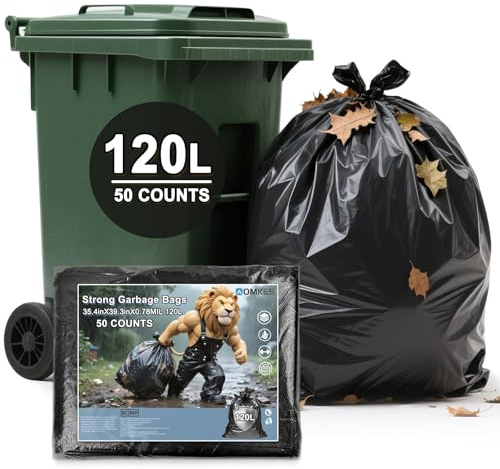 Bolsas de basura resistentes y extrafuertes negras de 120 L, bolsas de basura fáciles de extraer para el hogar, jardín y uso comercial