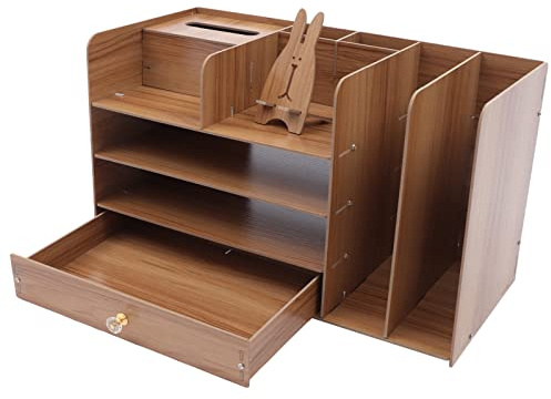GDSKR Organiseur de bureau en bois, grande capacité, organisateur de fichiers de bureau, fournitures de bureau, trieur de documents papier A4, fournitures de bureau DIY, boîte de rangement pour la
