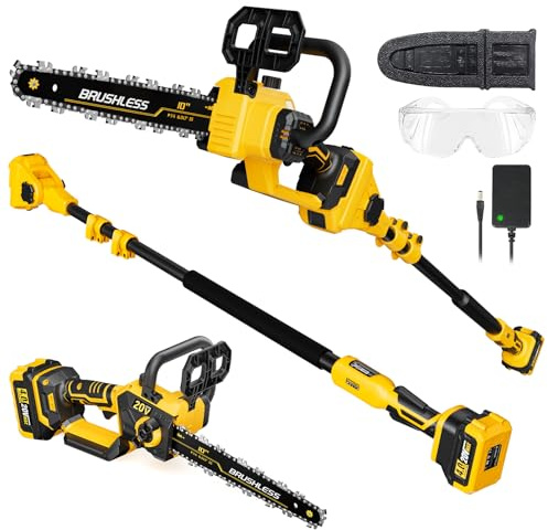 2-in-1 Electric Pole Saws Compatible with Dewalt 20V MAX* Battery, 10 Inch Cordless Chainsaw for Tree Trimming, 14.5 FT Max Reach Extension Pole for Outdoors Pruning with 1×4.0ah Battery