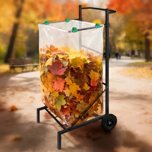 Meyoppm Metal Trash Bag Holder, 50-55 Gallon Adjustable Leaf Bag Stand, Heightened Garbage Bag Cart with Wheels, Suitable for Yard, Lawn and Camping