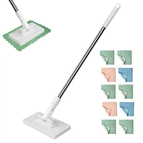Automatic Cloth Changing Mini Mop, Flat with Disposable Pads, Multi Surface Mop Floor Mopping and Sweeping Cleaning Head, 39 Long Handle Wet and Dry Mopping Sweeper Stick