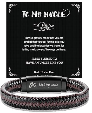 Kenqlot Uncle Gifts,Gifts for Uncle,Mens Bracelets,Engraved Brown Braided Mens Leather Bracelet,Bracelet for Men Valentine Christmas Birthday Gift