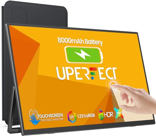 UPERFECT Monitor Portátil Táctil con 8000mAh Batería, 15.6 Pulgadas Pantalla Móvil con Full HD 1080P IPS Mate Eye-Care Display USB C Mini HDMI USB C para Laptop/PC/Teléfono/Game Console, Soporte VESA