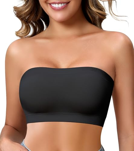 ANNZHIBRA Strapless Bras for Women, Wireless Non-Padded Tube Top Bandeau Bra, Seamless Bralette Black