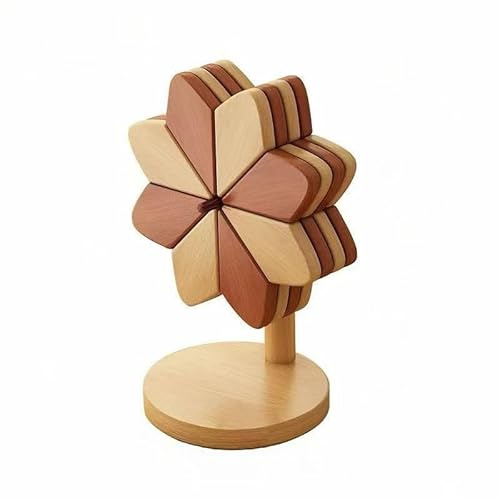 Dessous de Plat en Bois Design Fleur, Protection Thermique jusqu'à 240°C, Marron et Beige, 15 cm, Support pour Casseroles et Plats Chauds