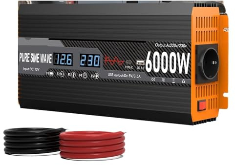 Power Inverter 6000W Potenza Picco Onda Sinusoidale Pura Inverter DC 12V A AC 220V/230V 50Hz Europeo Auto Misuratore Tensione Convertitore Trasformatore(6000W)