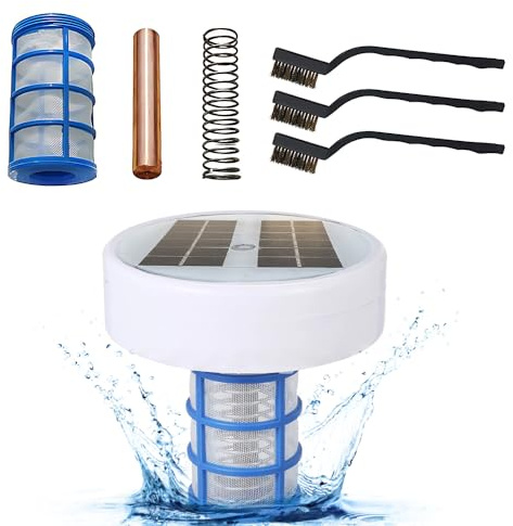ZJchao Ionizador Solar para Piscinas Limpiador de Piscinas de Cobre para Enterradas Elevadas Reduce el Cloro en un 80% con 3 Cepillos de Limpieza No Daña Al Ser Humano