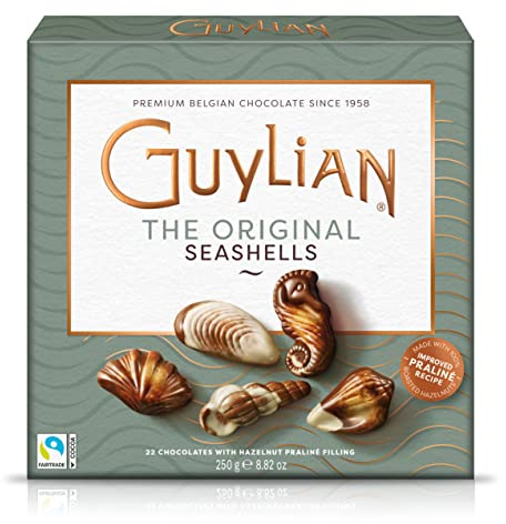 Guylian Lot de 22 chocolats au chocolat belge, chocolats farcis au praliné aux noisettes, boîte de chocolats en forme de coquillage, 22 unités - 250 g