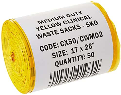 Hanfare CX50/CWMD2 Lot de 50 sacs à déchets cliniques Résistance moyenne Jaune