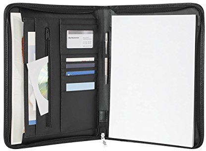 Wedo 5854301 Tagungsmappe Elegance (mit Reißverschluss, Kunstleder, strukturiertes Nylon, viele verschiedene Fächer, Schreibblock, A4) schwarz