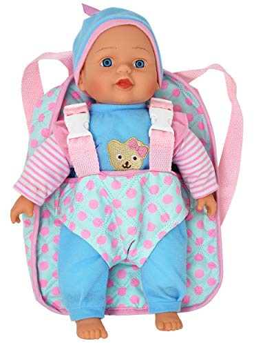 13in Soft Baby Doll with Take Along Pink Backpack Carrier, Briefcase Pocket Fits Accessories and Clothing