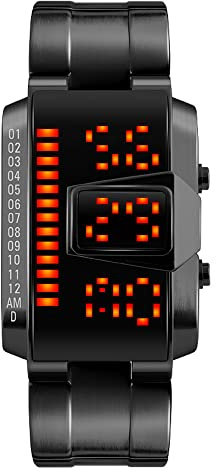 FeiWen Mens Cool Digital Sport Watch 50M Waterproof LED Electronic Light Outdoor Fashion Stainless Steel Binary Casual Watches (Black)