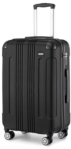 Kono 24 Inch Medium Hard Shell Suitcase ABS Lightweight Luggage(Black) | 4 Spinner Wheels, Combination Lock, 3-stage Handle, Water Resistant, Durable Trolley Case for Holiday Studying Abroad