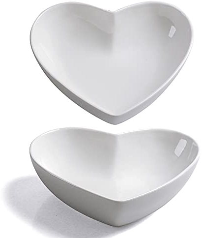 Keponbee Cute Heart Bowl Ceramic Set of 2, Side Dish Soup Bowls for Desserts/Cereal/Pasta/Breakfasts/Dinner, 600ml