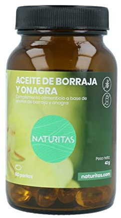 Aceite de Borraja y Onagra 60 Perlas Naturitas Essentials | Regula la tensión | Combate los síntomas premenstruales | Protege las células | Suplemento