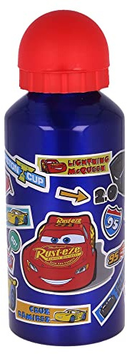 STOR Bilar Aluminiumflaska för Barn 400ml - Återanvändbar Barnflaska med Säkerhetsmunstycke och Läcksäkert Lock - Lätt och Hållbar