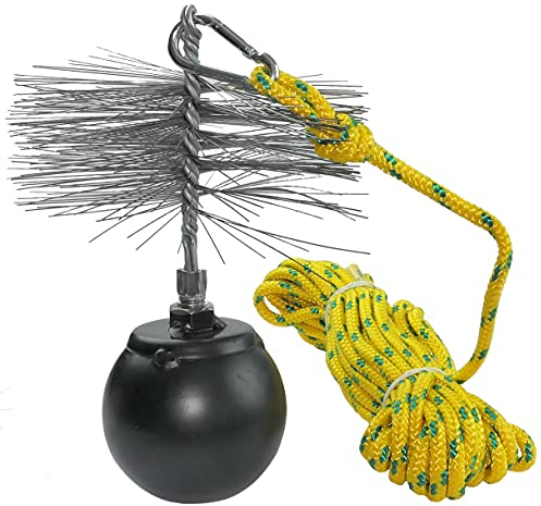 AERZETIX - C49990 - Kit de ramonage - Outils de nettoyage pour déboucher les cheminées conduits - Brosse en métal Ø150mm - Corde Ø5mm longueur 10m - Boulet 1.3kg - Mousqueton