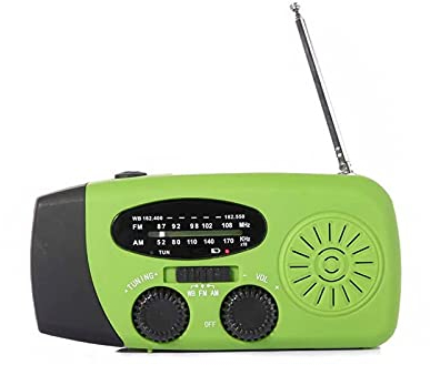 Radio a Manovella Solare con Batteria da 600 mAh, Torcia a LED/Allarme SOS - Piccola di Emergenza per Campeggio All'aperto Verde