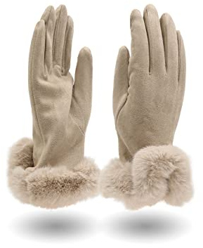 QUEEN HELENA Guanti Invernali Caldi Scamosciati Morbidi Touch Screen Eleganti Donna G03 Khaki
