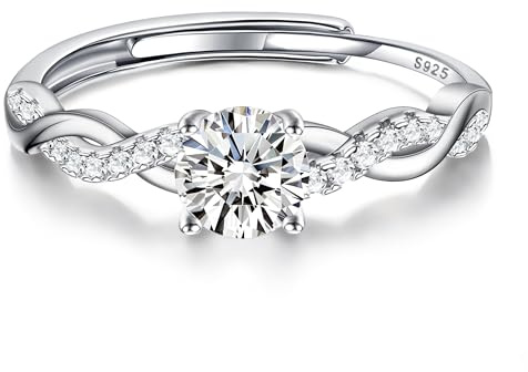 JeweBella Bague Argent Réglable - Bague Fiançailles avec Zircone Cubique Brillant - Bijoux pour Mariage et Promesse