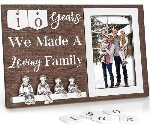 Wedding Anniversary Idea for Wife Gifts for All Anniversaries, 10 Year Tin Gift for Couples Him Her Husband, Aluminum Sculptures Family Tree Picture Frame Keepsake Decor Sculptures DIY Personalized