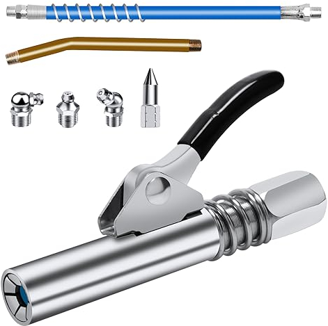 sitarcmin Fettpresse Mundstück, Fettepresse für Schmiernippel, Einhandfettpresse mit 3 Schmiernippel und 30cm Schlauch, Fettpresse Kupplung für alle Arten von Fettpresse