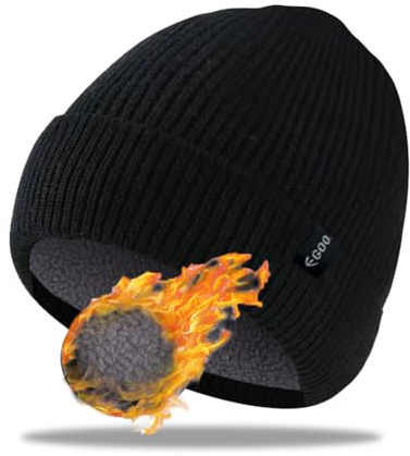 EGOO - Bonnet Hiver Classique pour Hommes et Femmes à Revers Ultra Douillet en Tricot Extensible Chaud en Laine