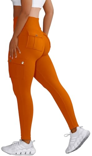 Nuofengkudu Sportbyxor med hög midja för damer, kvinnor, leggings med fickor, S