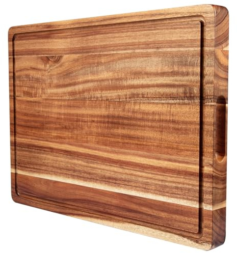 20 Inch Large Acacia Wood Cutting Board 1.5 Thick, Reversible Wooden Cutting Board for Kitchen, Charcuterie Board Cheese Board with Deep Groove, Chopping Board for Meat, Vegetables, Fruit