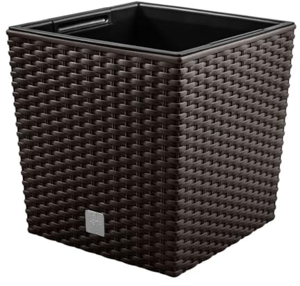 magubo Pflanzkübel in Rattan-Optik, inkl. Einsatz, quadratisch - Übertopf Groß für Haus und Garten, Moderner Blumentopf, Blumenkübel in Premium-Qualität (Braun, 200)