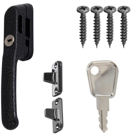 FixRello Fastener Casement Window Handle for Timber Surfaces | with Key, Mount/Wedge and Screws for Easily Installation and Security (1, Antique Black)