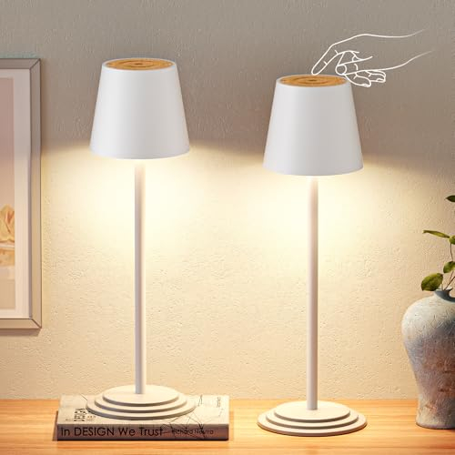 Bonsery Tischlampe Kabellos 2er set, Akku Tischleuchte Touch Dimmbare 256 RGB Farben, Nachttischlampe 2er set mit IP44 Wasserdicht Outdoor, Akku Touch Lampe Holz für Innen Außen