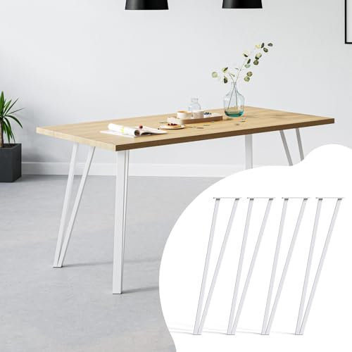 MATERIUM® Tischbeine - 4X Tischbeine Metall Weiß 70cm - Extra stabile Tischbeine inkl. Schrauben und Bodenschutz - Modernes Industrial Design - Esstisch, Schreibtisch (Weiß Matt, pulverbeschichtet)