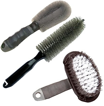 ULTECHNOVO Spazzola per Cerchi Auto 3 in 1 Set Pulizia per Pneumatici e Cerchioni Setole AntiGraffio per Auto Camion Motociclette e Biciclette Accessori