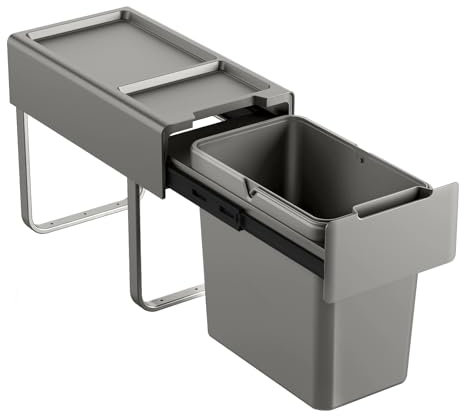 SVITA EM22 Einbaumülleimer 22L 1 Fach mit Deckel Mülltonne Küche Unterschrank Abfalleimer ausziehbar Grau