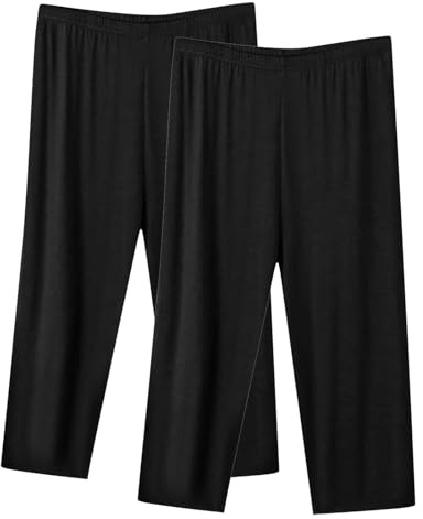 2 Pack Womens Capri Cropped Trousers UK Sale Clearance Ladies Three Quarter Soft Pajama Plus Size 3/4 Crop Pants Women Solid Color Pj Bottoms Summer Casual Comfy Capris Soft Lounge Pant S-5XL