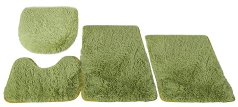 Insun Juego de 4 Alfombrilla de Baño Antideslizante Lavables, Alfombra de Baño Suave de Pelo Largo Absorbente Verde Hierba