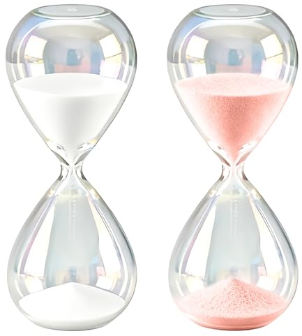 Behogan 2 piezas reloj de arena de 30 minutos Hourglass, colorido reloj de arena de cristal Sand Time, gran cristal de borosilicato para el hogar, escritorio, decoración de oficina, 8 x 8 x 20 cm
