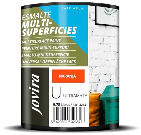JOVIRA PINTURAS Esmalte Multisuperficies al Agua, Ultramate. Decora y protege superficies de difícil adherencia. (750 Mililitros, Naranja) -T