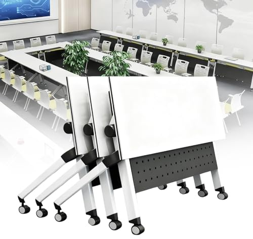 2-delat vikbart konferensbord, bärbart mötesskrivbord med hjul, modernt rektangulärt träningsbord, hopfällbar arbetsstation för kontor och hem (B, 120 x 60 x 75 cm)