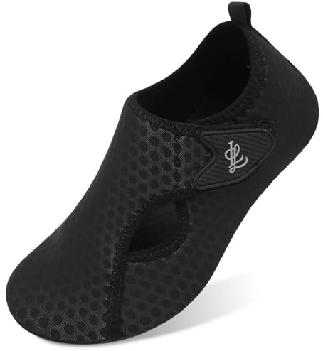 JIASUQI Water Shoes Women Men Wide Swim Beach Barefoot Shoes Quick Dry Breathable Aqua Socks for Pool Diving River Yoga Surf(Black,Size UK 8-8.5)