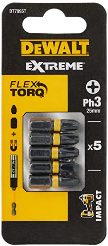 DEWALT Extreme Flextorq Schrauber-Bit DT7995T (Ph3, 25mm Gesamtlänge, hohe Passgenauigkeit, lange Standzeit, für alle Schraubarbeiten), 5 Stück