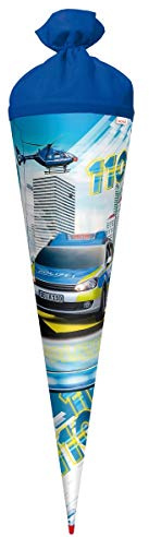 ROTH Schultüte groß Polizei mit Licht und Sound 70 cm - rund Rot(h)-Spitze Filzverschluss - Zuckertüte Schulanfang 110