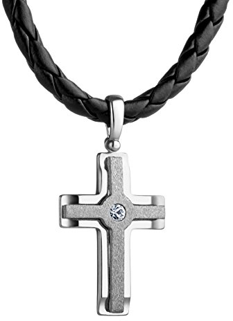 Herren Halskette Mit Kreuzanhänger Aus 925er Silber Und Verstellbarer Lederkette